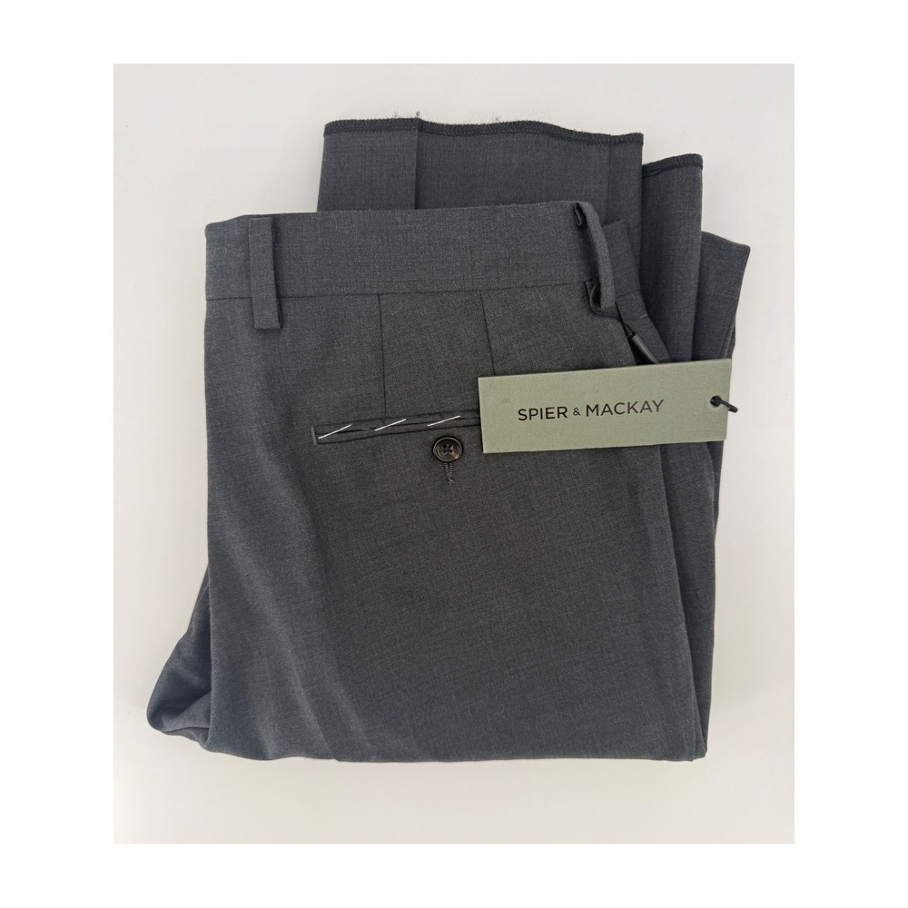Spier & Mackay Dress Pants Mens 32 Gray Slim Trousers 100% Wool Unhemmed NEW